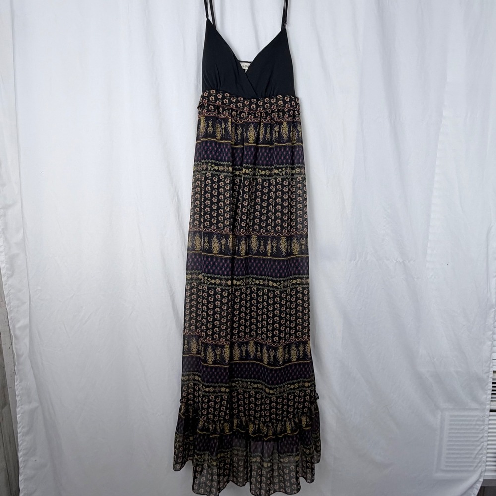 Belle du Jour Floral Print Maxi Dress Empire Waist Black Multi Women's M - Picture 1 of 6